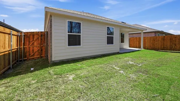 a view of a backyard with plants and large tree