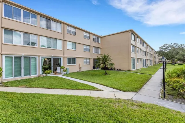 a view of a park with slide