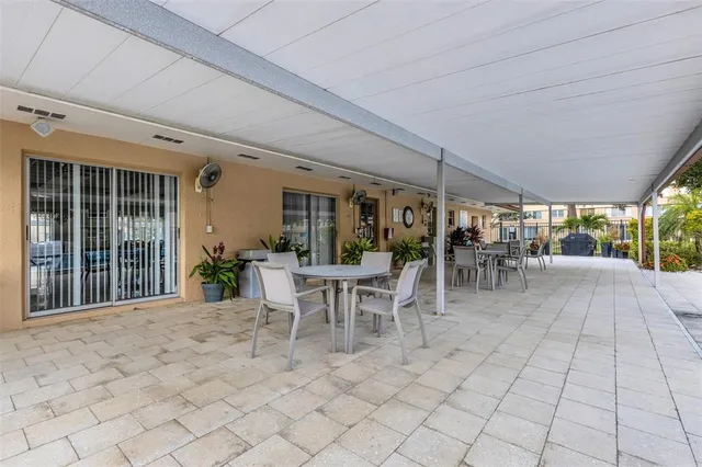 a view of a porch with garden