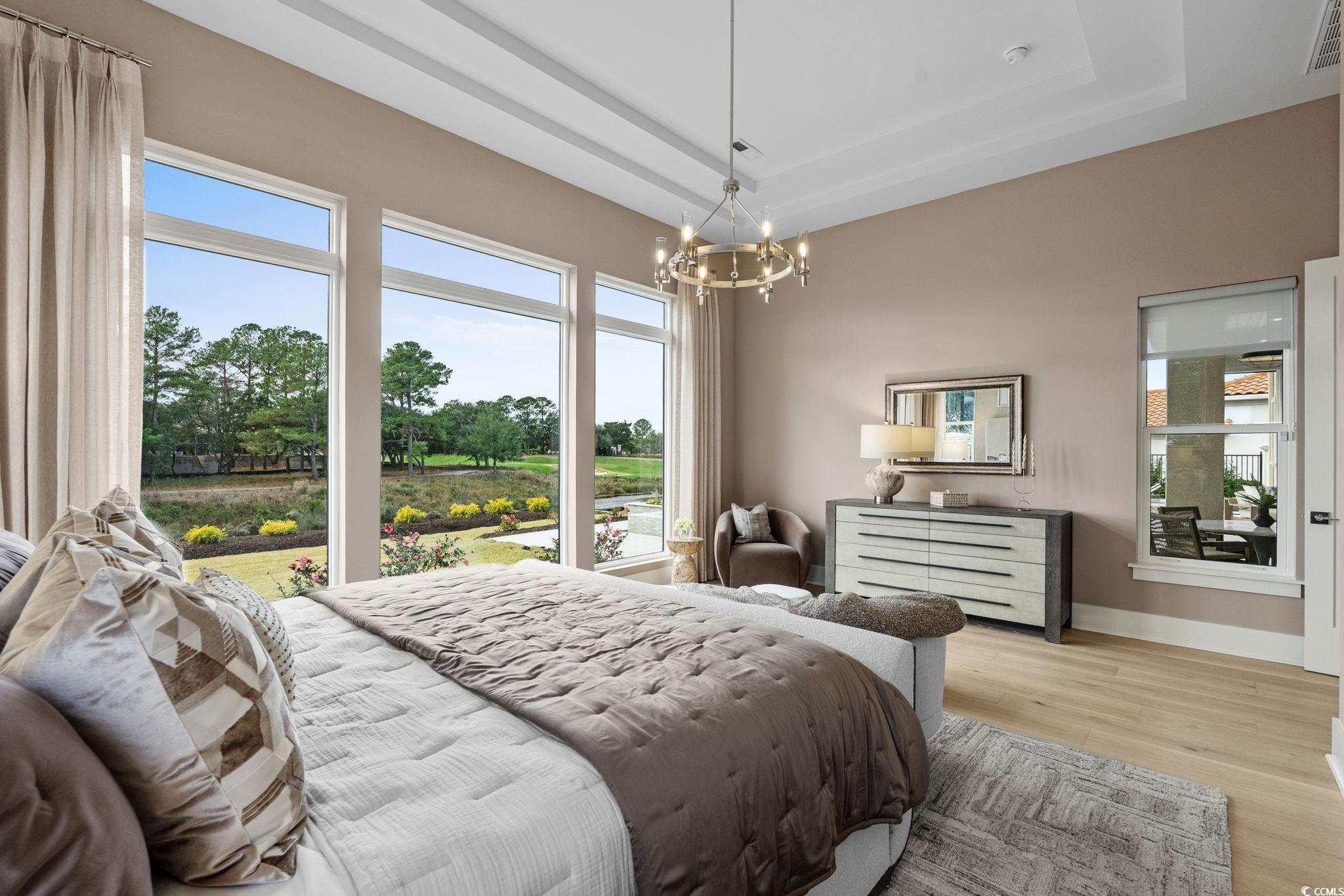 9273 Venezia Circle Myrtle Beach, SC 29579 - Photo 23 of 40 Bedroom with light wood-style floors, multiple windows, and a tray ceiling