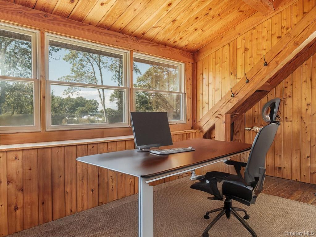 10947 North Bayview Road Southold, NY 11971 - Photo 39 of 43 Office space featuring wood ceiling and wooden walls