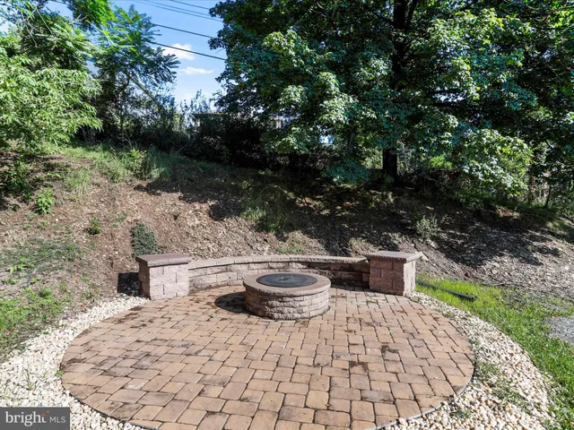 a view of a backyard with plants and a patio