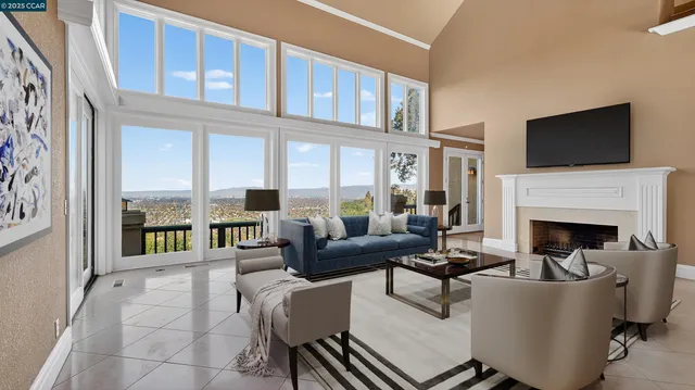 a living room with fireplace furniture and a flat screen tv