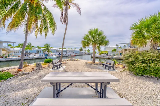 a view of a wooden floor in a backyard