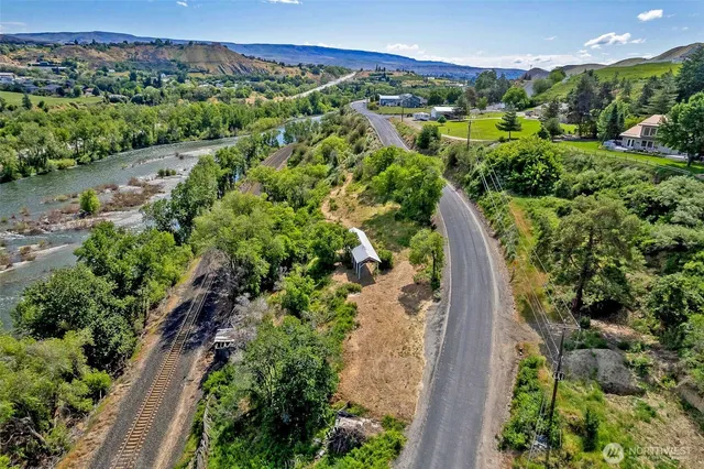 a view of a city with lush green forest