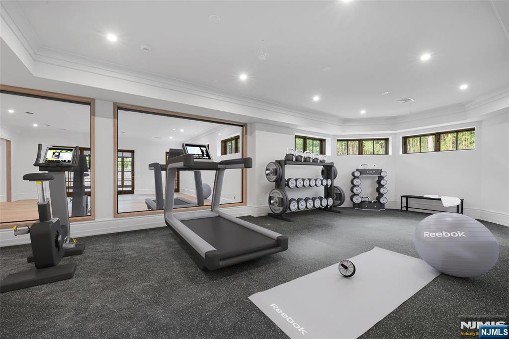 19 Rio Vista Drive Alpine, NJ 07620 - Photo 39 of 49 a living room with furniture and a book shelf