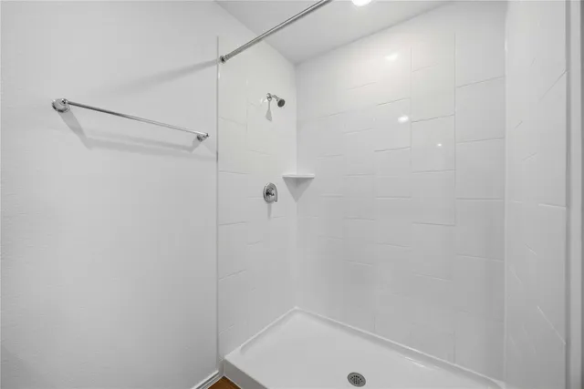 a bathroom with a bathtub