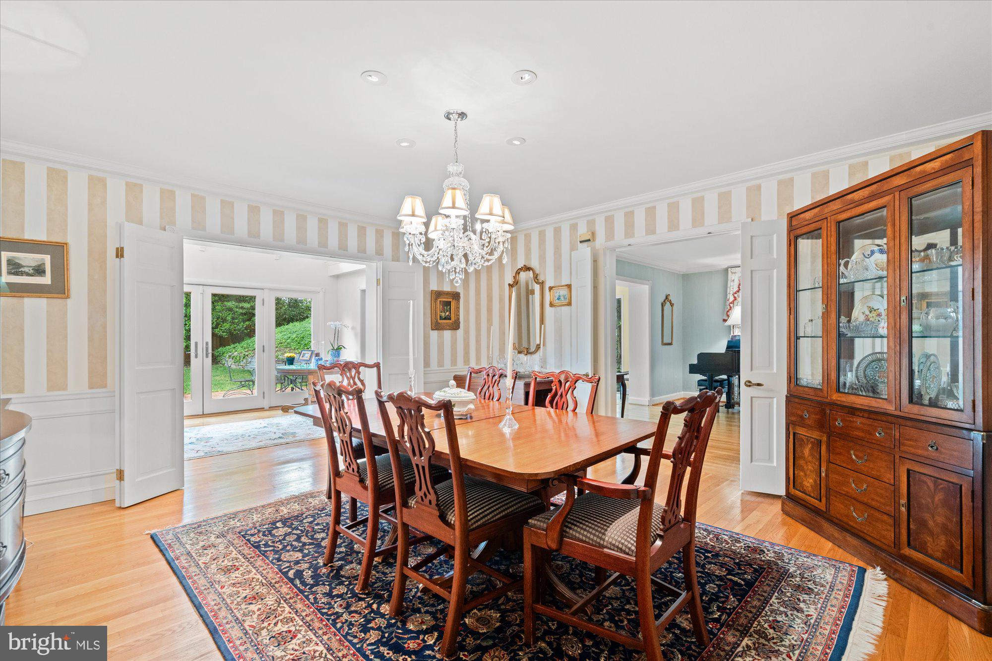 2238 47th Street Northwest Washington, DC 20007 - Photo 30 of 67 a view of a dining room with furniture a chandelier and wooden floor