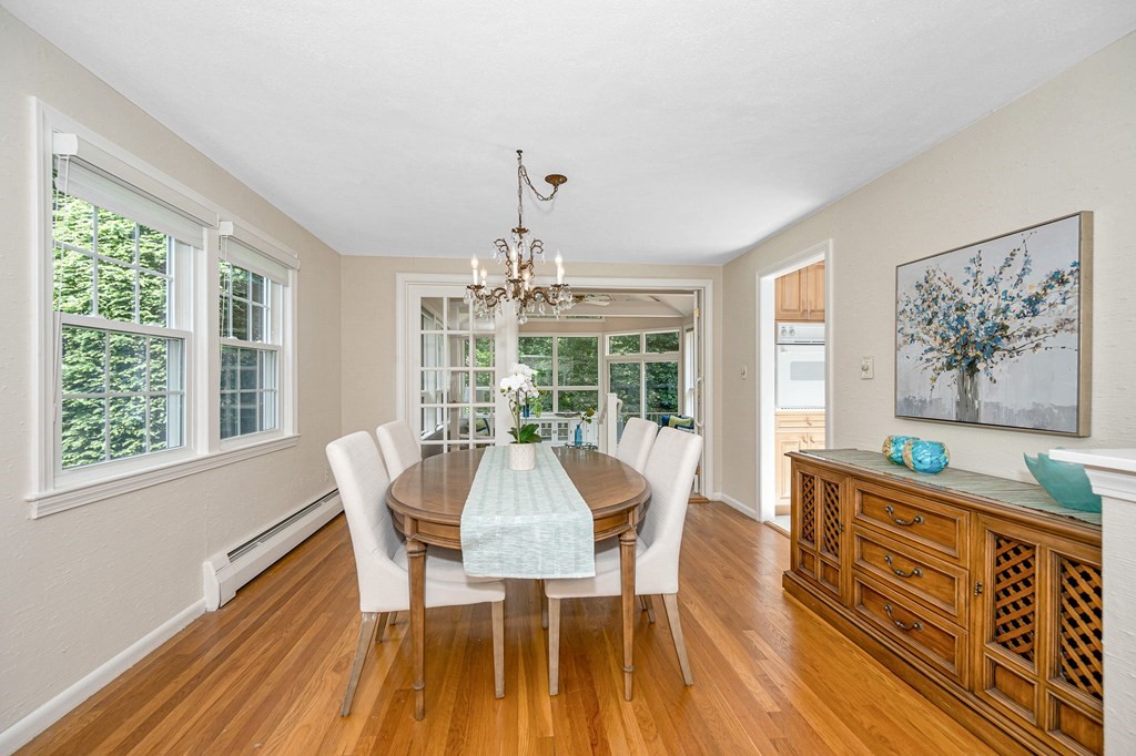28 Wingate Road Waltham, MA 02451 - Photo 6 of 31 a view of a dining room with furniture a chandelier and wooden floor