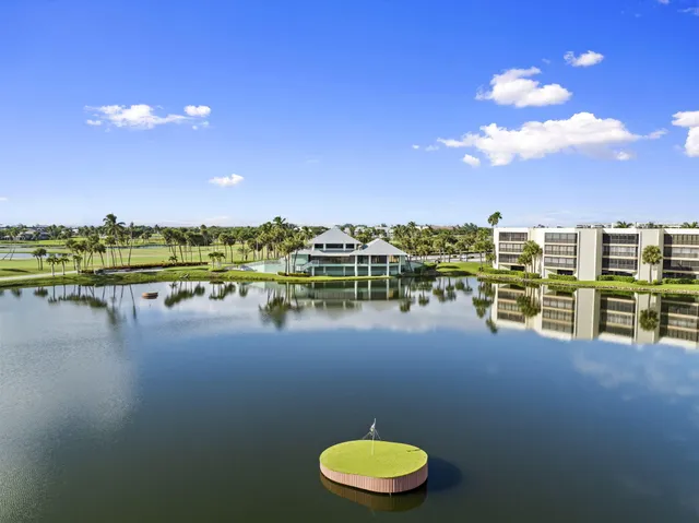 a view of a lake with a city
