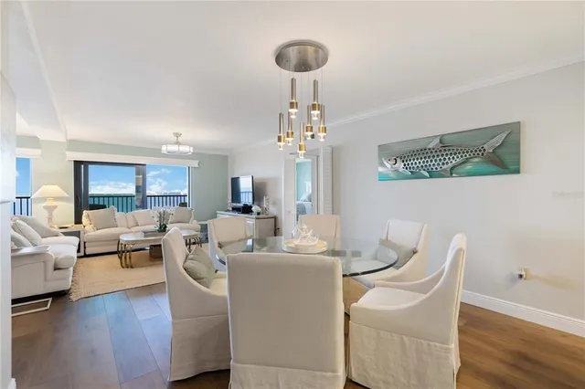 a view of a porch with wooden floor