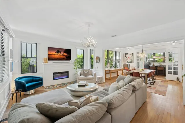 a living room with furniture fireplace and a flat screen tv