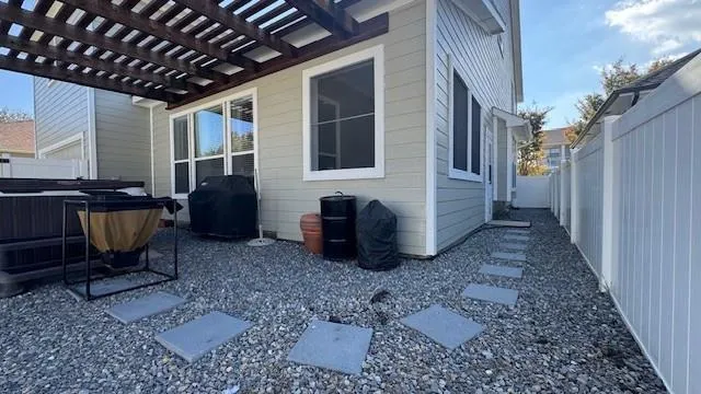 a view of a porch with furniture