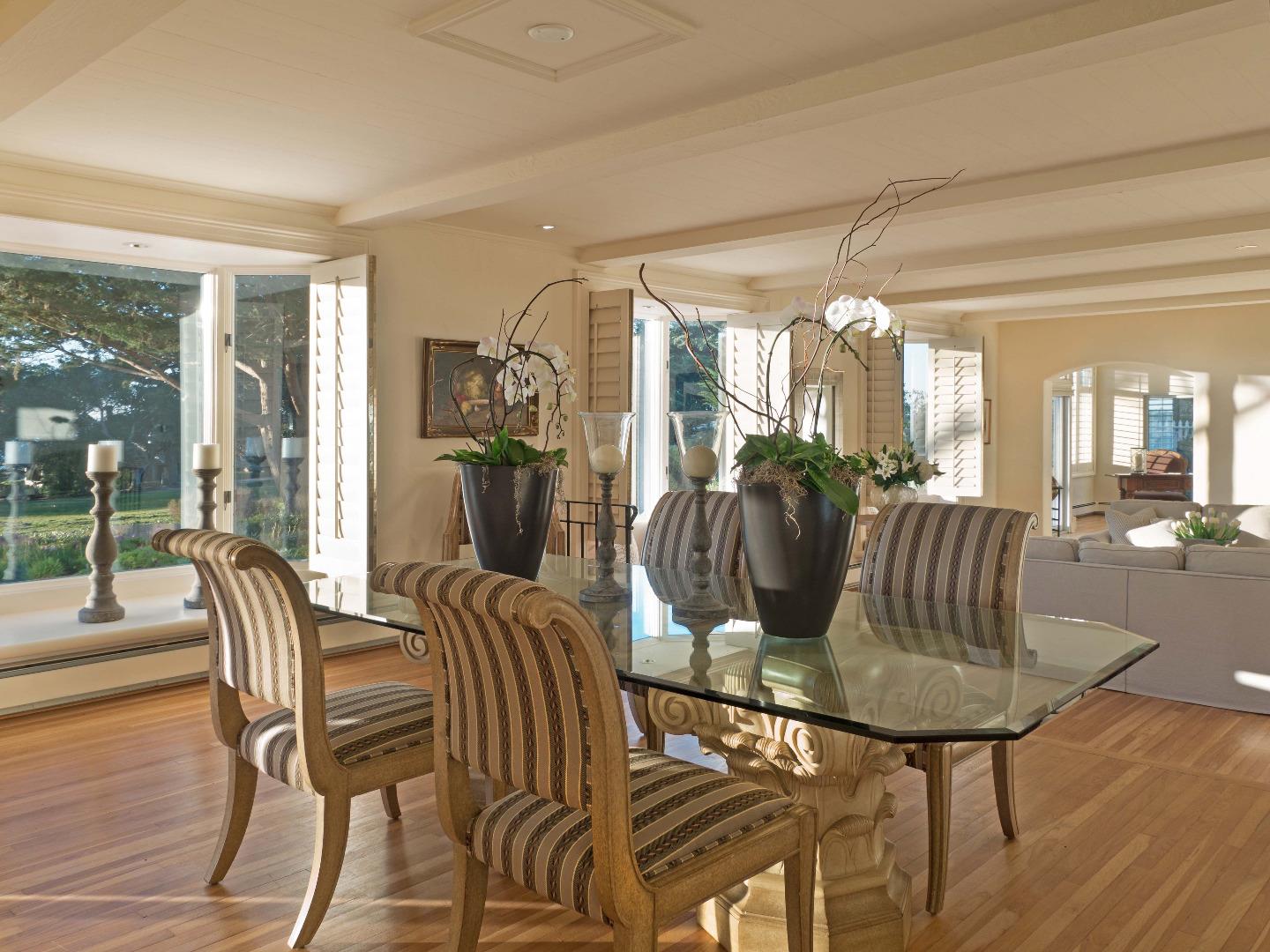 1000 Rodeo Road Pebble Beach, CA 93953 - Photo 6 of 28 a dining room with furniture a chandelier and wooden floor