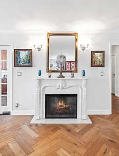 a living room with a fireplace