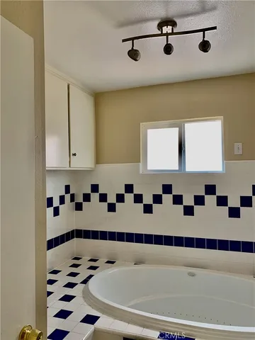 a bathroom with a bathtub and a shower