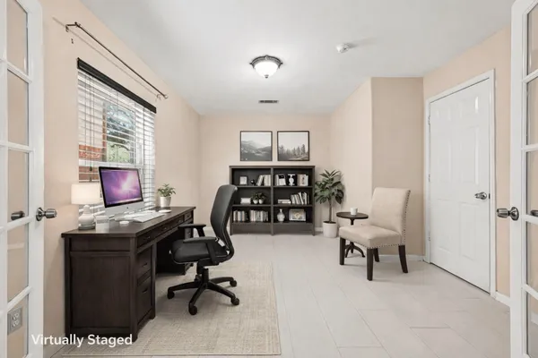 an empty room with windows