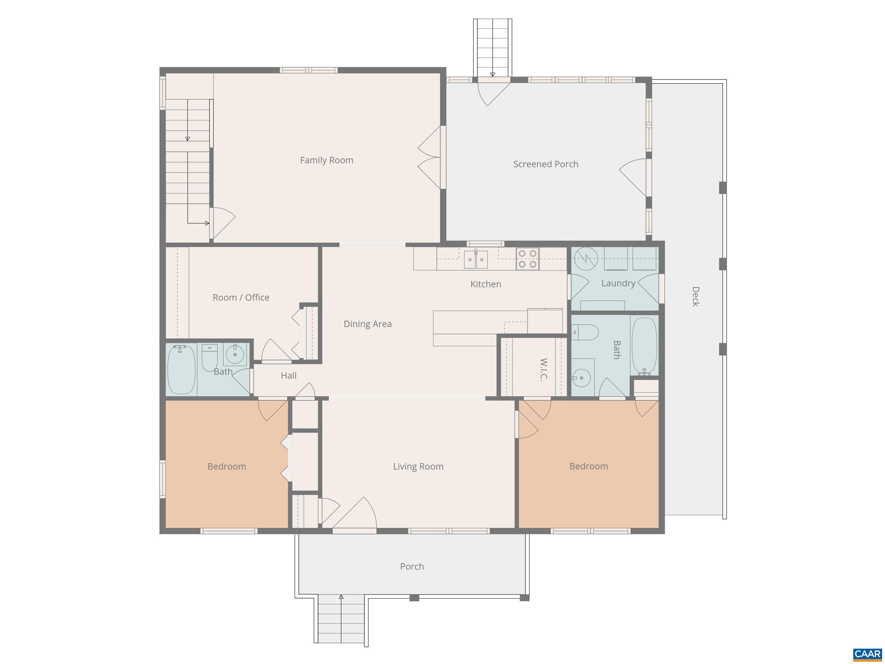 987 Matthew Mill Road Ruckersville, VA 22968 - Photo 42 of 63 Explore the spacious first floor (1336 sq. ft.) featuring a 15'6" x 14'4" Family Room, large Kitchen, and a Screened Porch. With three bedrooms, two full baths, and a Room/Office, this layout offers versatile living and entertaining spaces.