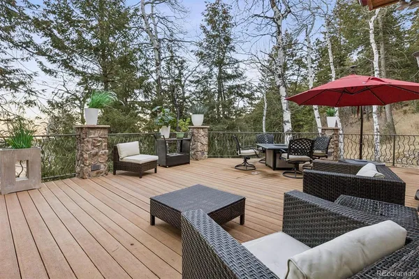 an outdoor space with seating