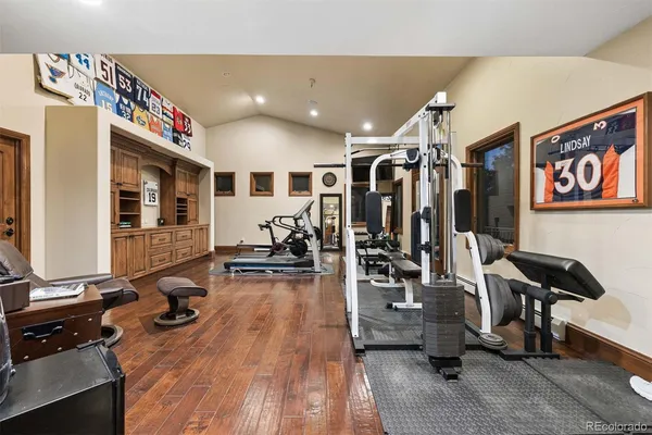 a view of a room with gym equipment