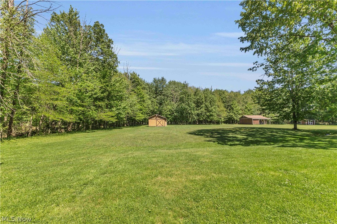 6635 Taylor Road Painesville, OH 44077 - Photo 38 of 41 Expansive grassy lawn surrounded by mature trees, featuring two detached outbuildings