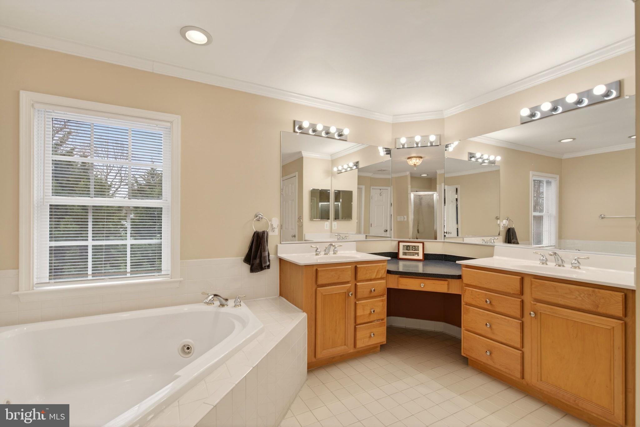 8020 Pohick Road Springfield, VA 22153 - Photo 27 of 57 a large bathroom with a large tub sink vanity and granite