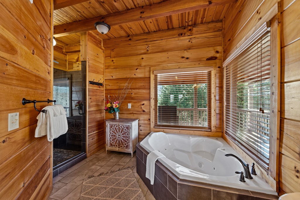 31 Hope Drive Blue Ridge, GA 30513 - Photo 30 of 80 a bathroom with a tub a sink and a large window