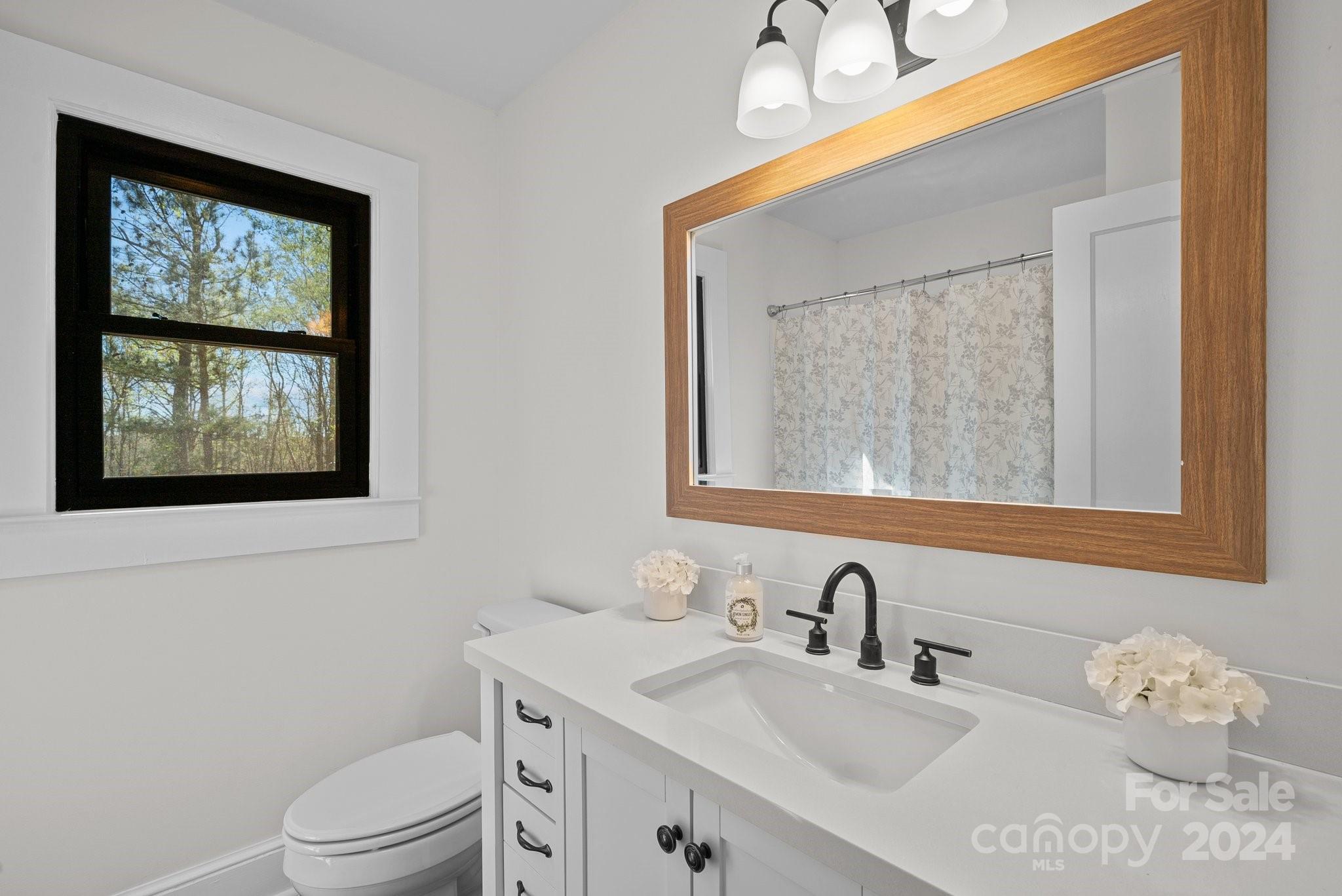 1820 Baber Road, Unit 4 Rutherfordton, NC 28139 - Photo 13 of 28 a bathroom with a toilet a sink a mirror and a window