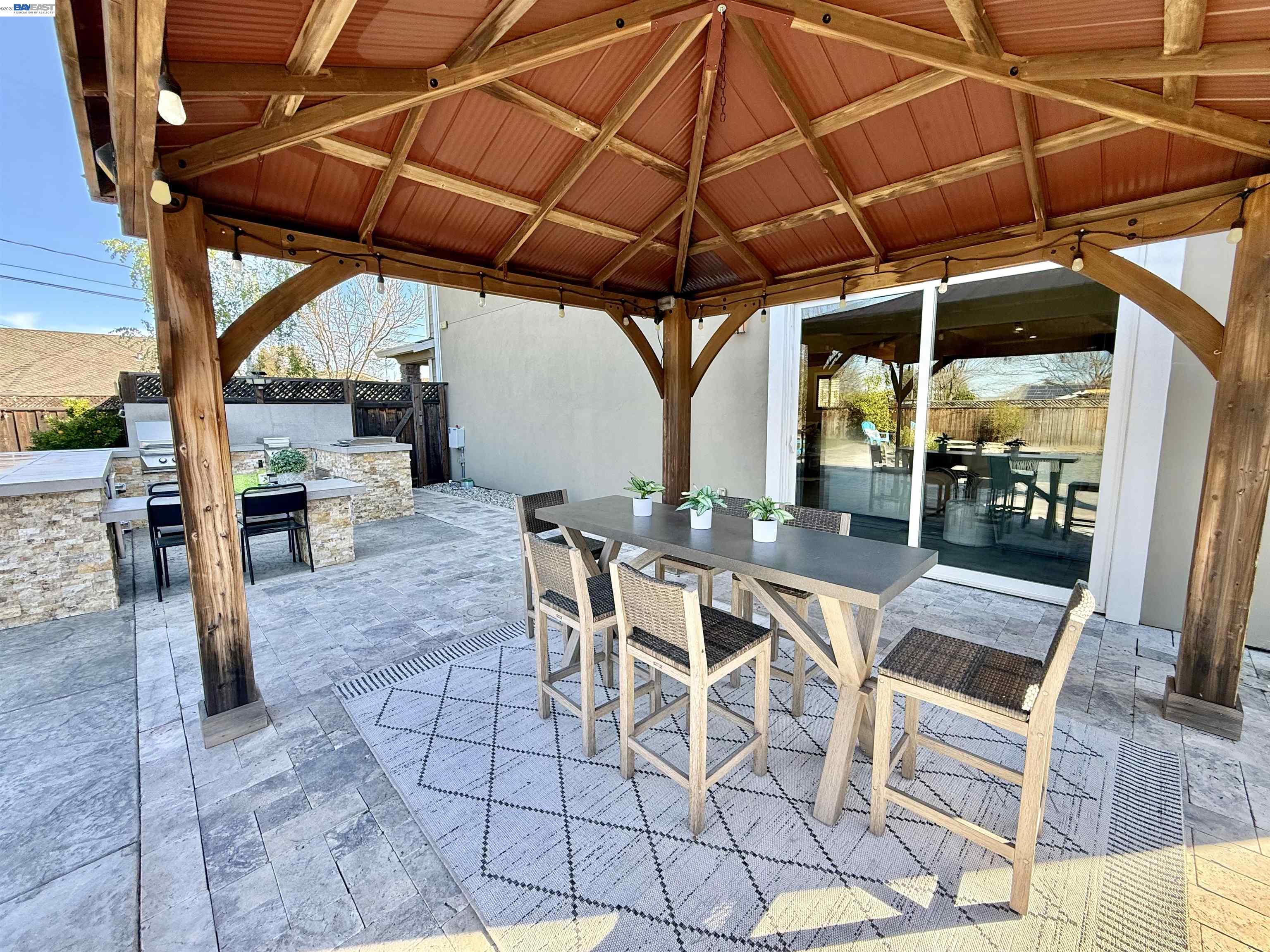 1500 Arroyo Road Livermore, CA 94550 - Photo 52 of 58 a view of a patio with a table and chairs under an umbrella