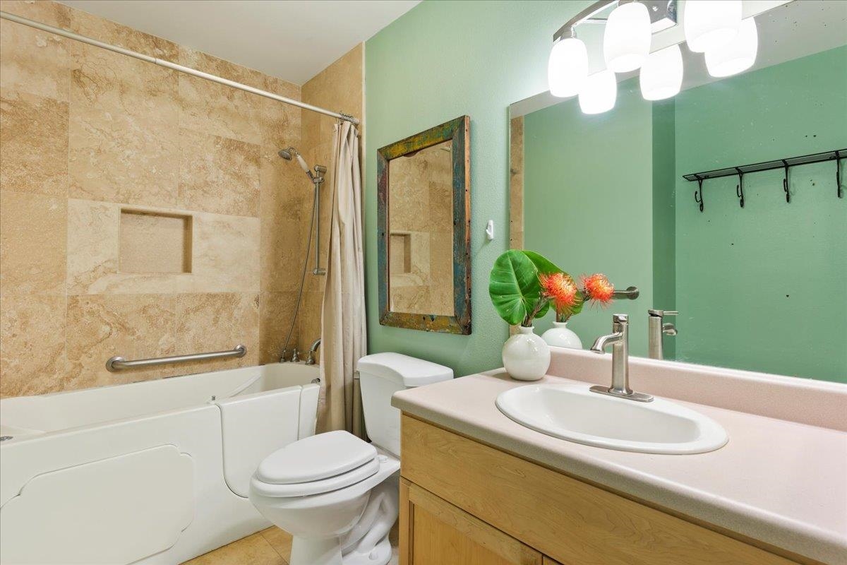 81 Lae Street Paia, HI 96779 - Photo 36 of 47 a bathroom with a sink a toilet and a mirror