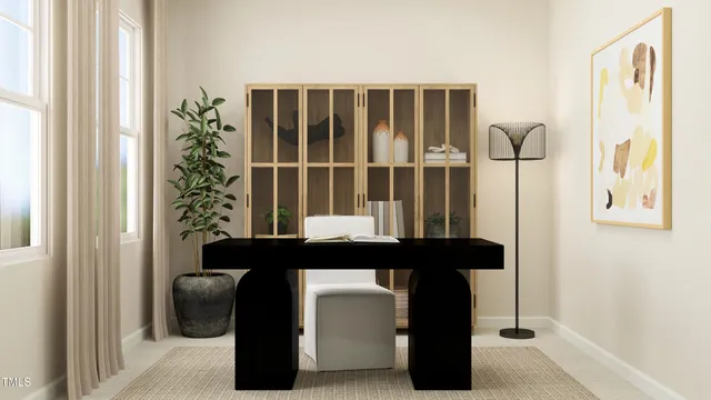 a view of a balcony with wooden floor and furniture