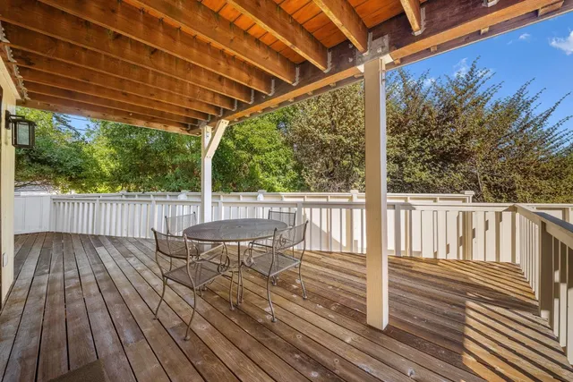 a porch with seating space