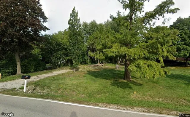 a backyard of a house with trees and plants