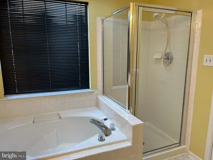 a bathroom with a bathtub and a shower