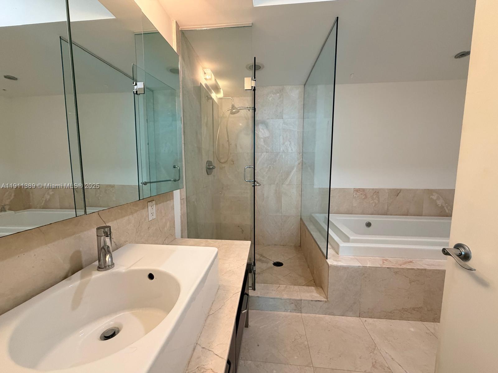 218 Southeast 14th Street, Unit 2102 Miami, FL 33131 - Photo 11 of 19 a bathroom with a tub shower sink and mirror