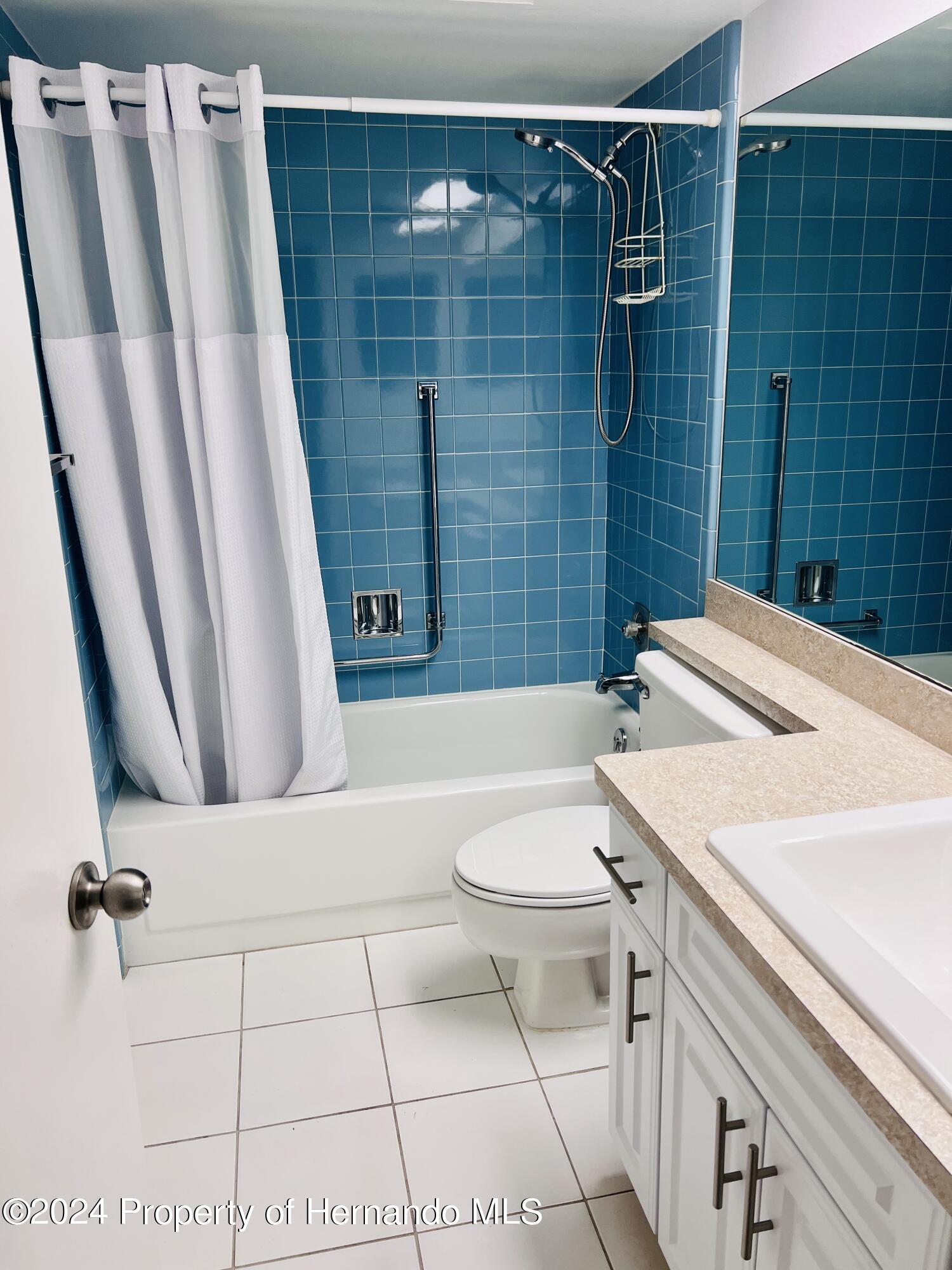 8141 Bugle Court Port Richey, FL 34668 - Photo 19 of 25 a bathroom with a sink a toilet a mirror and shower