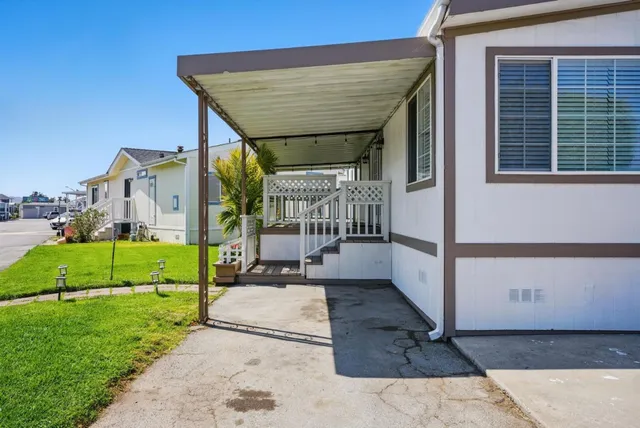 a view of a house with a small yard and a large tree
