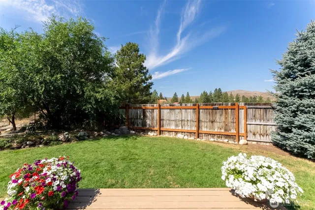 a view of a garden with a flower garden