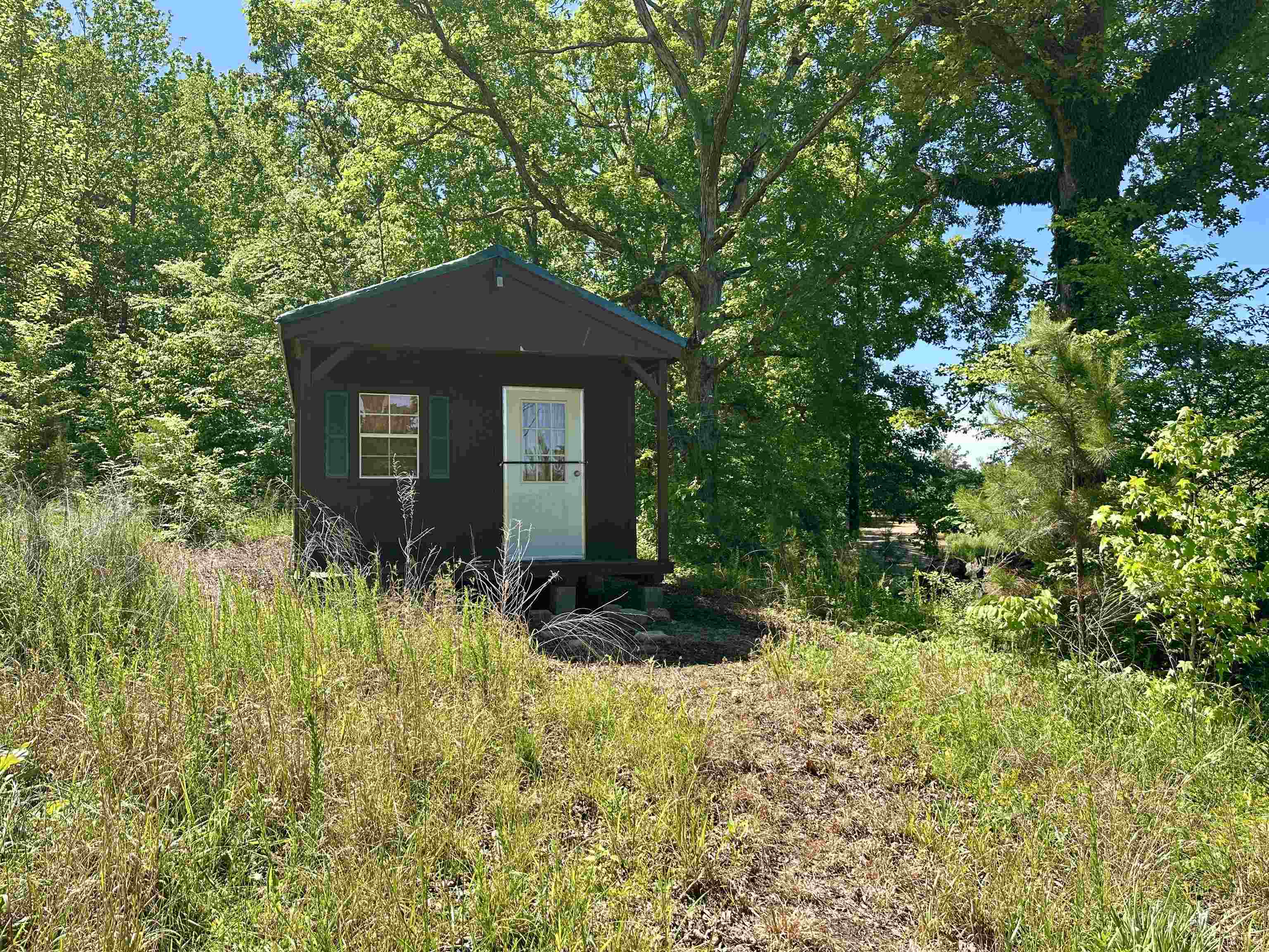 1137 Arl Bailey Road Finger, TN 38334 - Photo 32 of 40 Black exterior structure with a green metal roof, a white entry door, and green window shutters