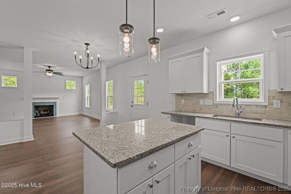 200 Dove Road Cameron, NC 28326 - Photo 20 of 46 a kitchen with kitchen island granite countertop a sink cabinets and window