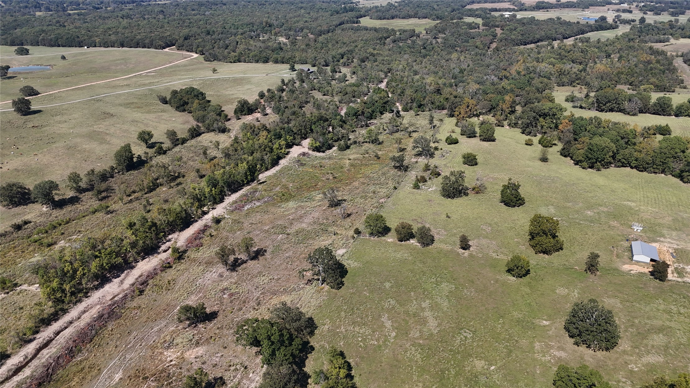 0 Sandy Creek Road Coleman, OK 73432 - Photo 6 of 9 Expansive land parcel featuring open fields, scattered trees, and a distant outbuilding