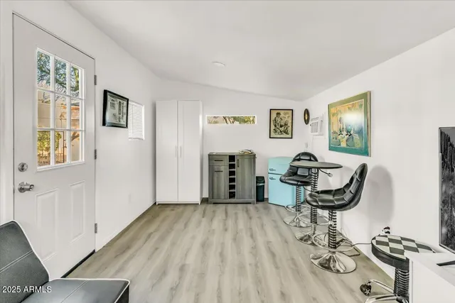 a view of a park with large trees