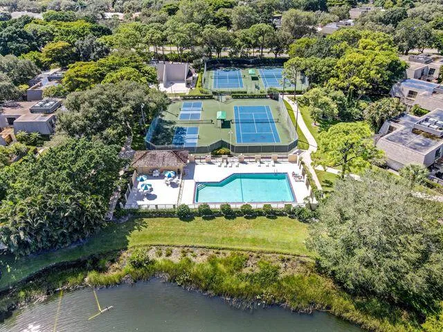 an aerial view of a house with a garden