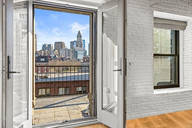 a view of a balcony from a door