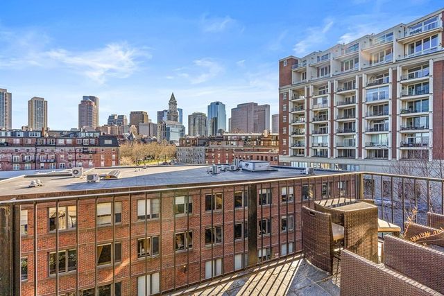 a view of a building from a balcony