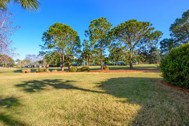 a view of yard with swimming pool and trees