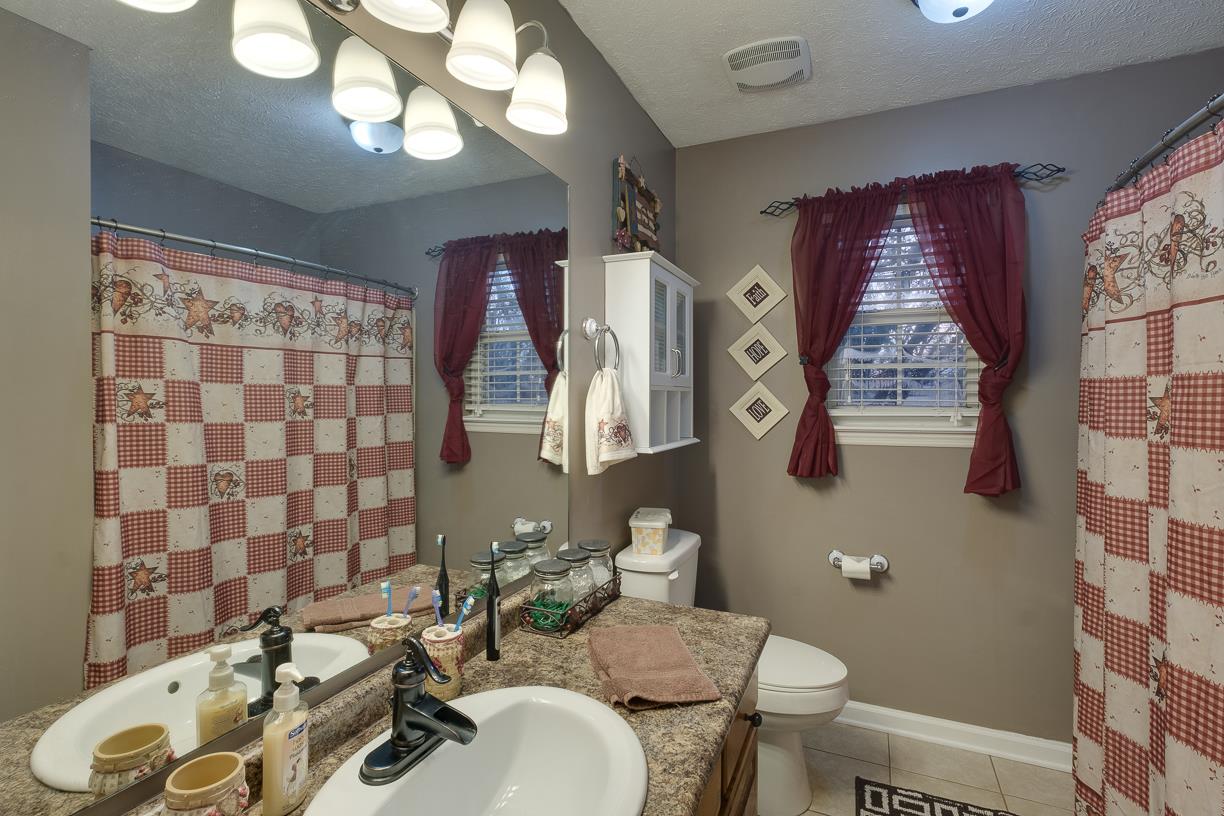 203 Link Road Cottontown, TN 37048 - Photo 14 of 30 a bathroom with a sink a toilet and shower curtain