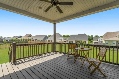 a view of a deck with a slide