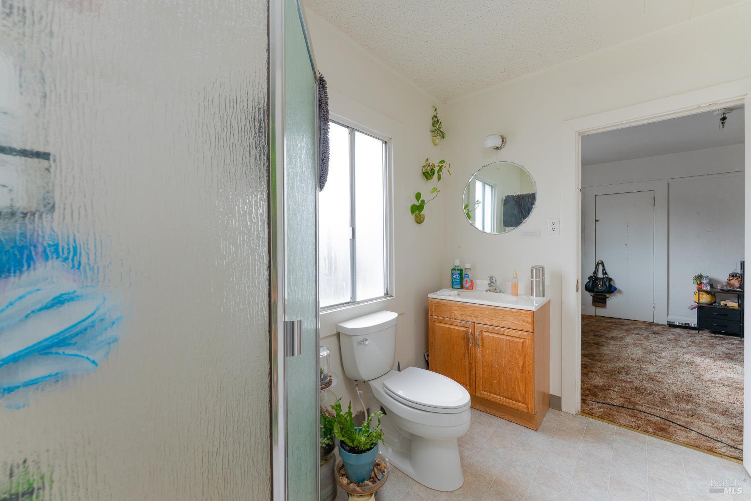 38 South Main Street Willits, CA 95490 - Photo 39 of 88 a bathroom with a toilet a sink and a mirror
