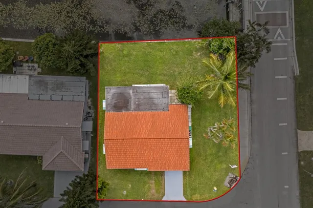 an aerial view of a garden